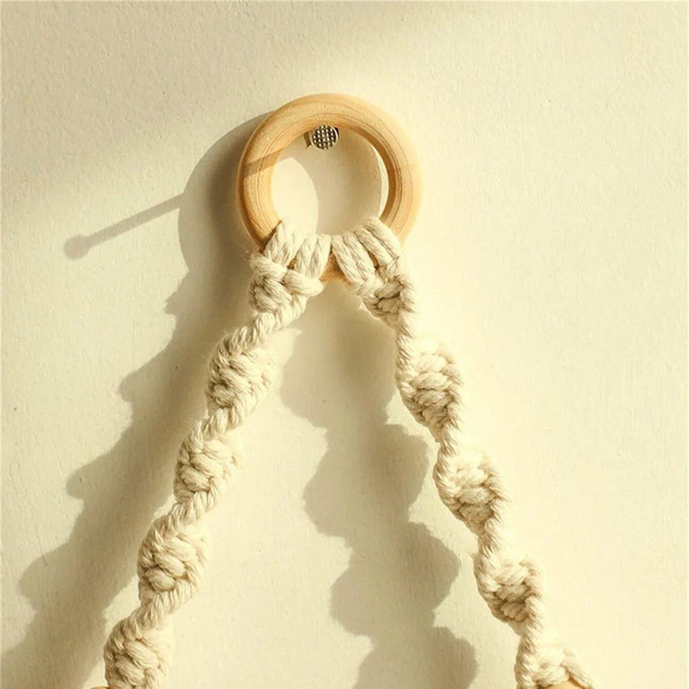 Macrame Hanging Shelf Boho Wall Decor Rustic Wood Floating Plant Holder Bedroom Living Room Decor