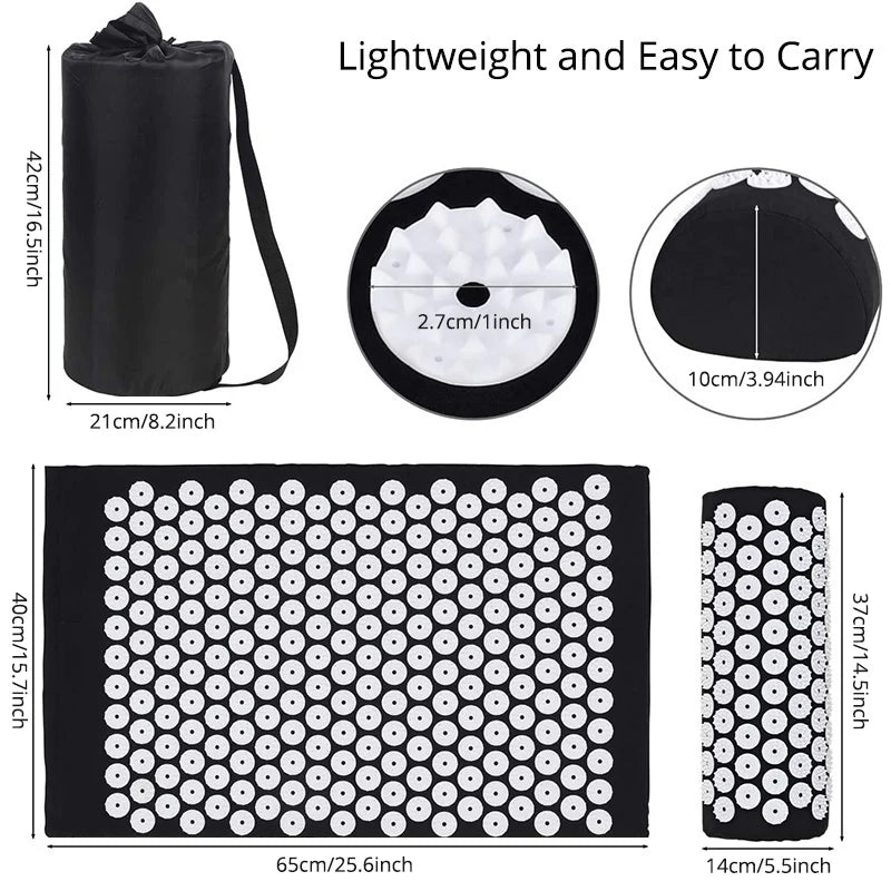 Acupressure Massage Mat & Pillow Set Neck Back Foot Pain Relief Yoga Acupuncture Therapy Cushion Kit
