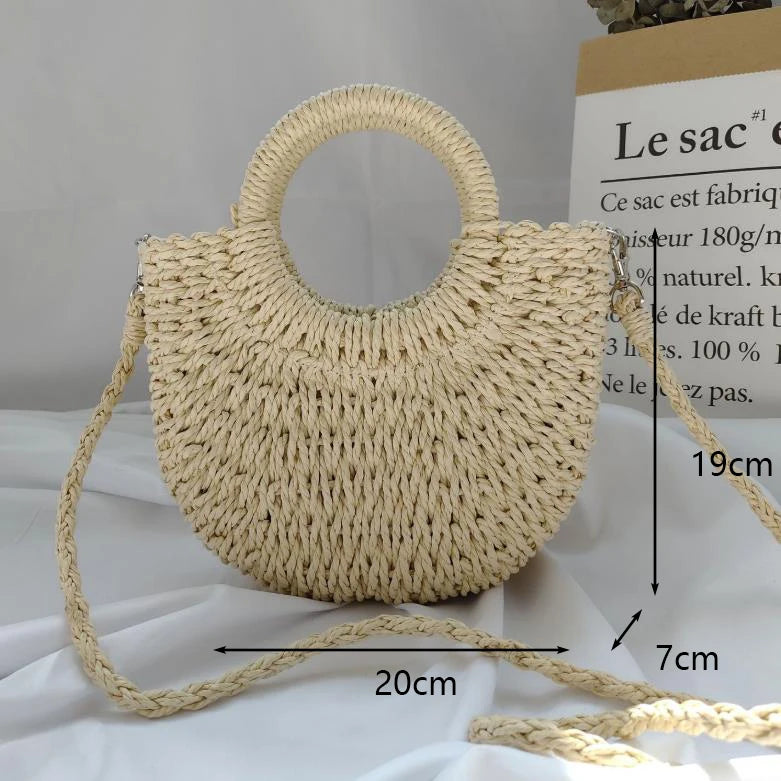 Moon-Shaped Handmade Straw Beach Bag Boho Chic Summer Tote for Women Travel & Holidays