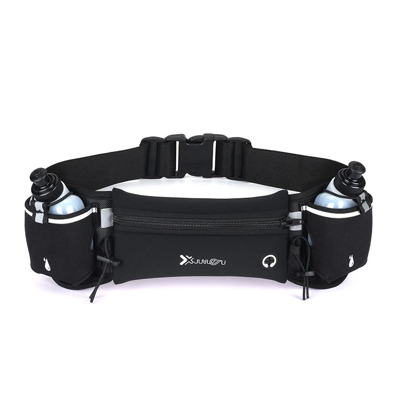 Running Waist Pack with Phone Pocket Dual Bottle Holders Marathon Running Fitness Sports Belt Bag