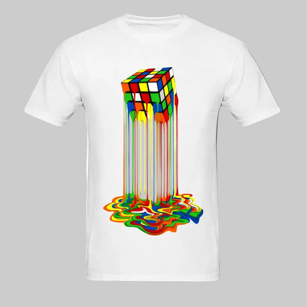 Rainbow Abstraction Melted Image Cotton T-Shirt for Men – Vibrant, Comfortable, and Stylish
