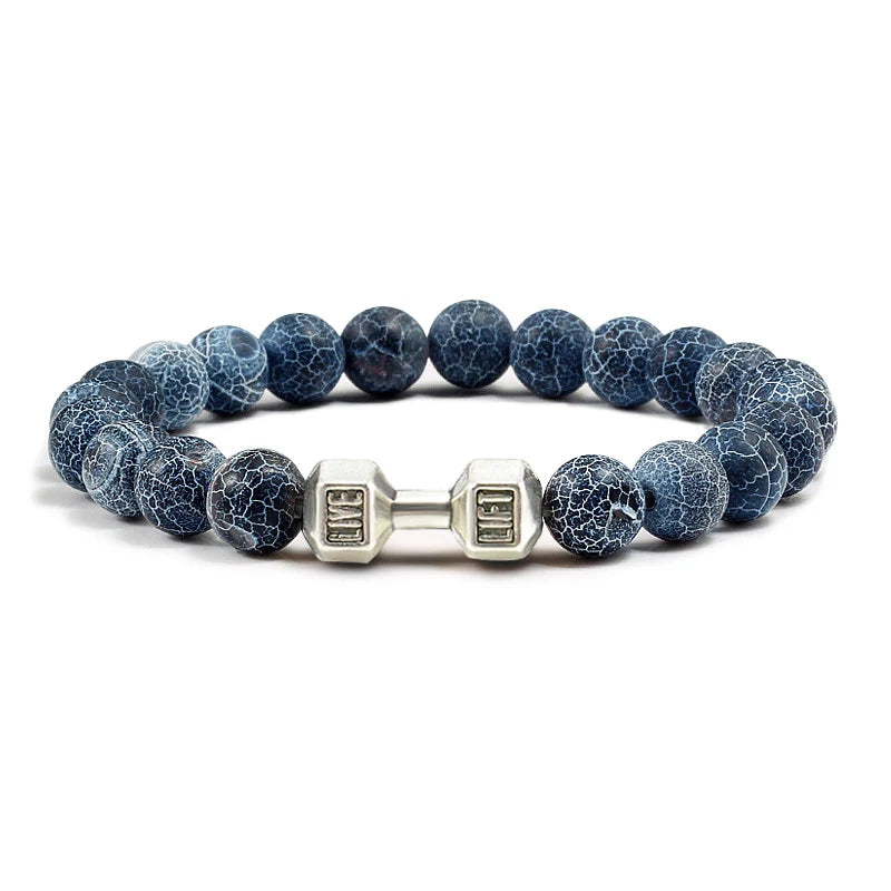 Natural Lava Stone Bead Bracelet for Men & Women with Dumbbell Charm Fitness Jewellery