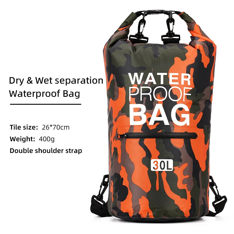 Waterproof 30L Dry Bag Backpack with Wet Separation Pocket for Kayaking Boating Outdoor Kit Pack