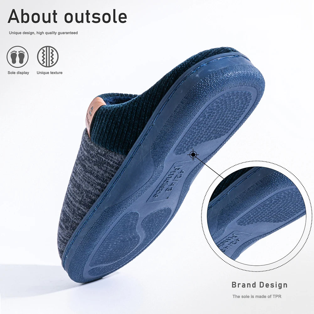 PMOISTE Men’s Knitted Patchwork House Slippers Warm Memory Foam Indoor Winter Shoes