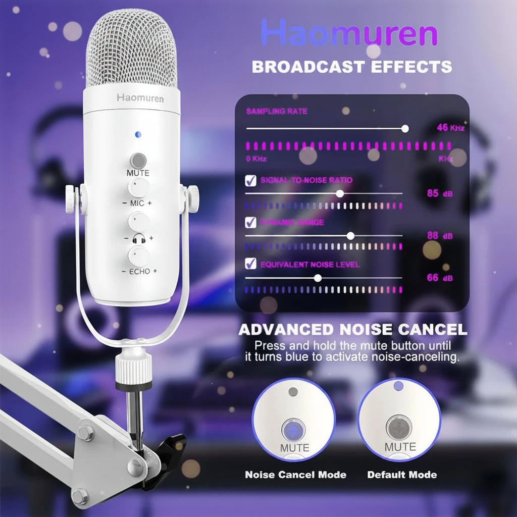 HAOMUREN Professional USB Cardioid Condenser Microphone Kit with Boom Arm for Streaming & Recording
