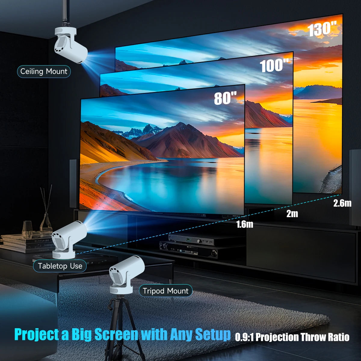 MAGCUBIC HY300 Pro+ Portable Smart Projector 720P WiFi6 Bluetooth Android Home Cinema Outdoor