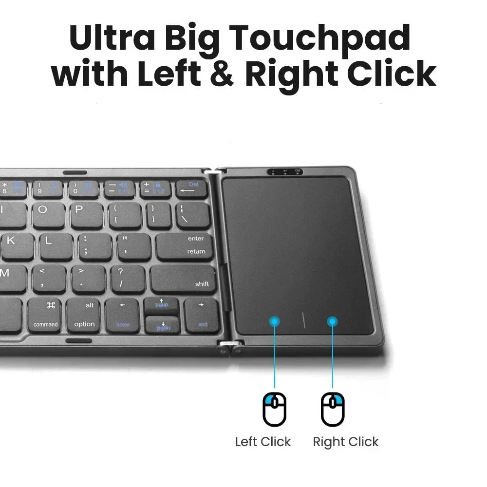 3-Folding Mini Wireless Keyboard with Touchpad Bluetooth for Windows iOS Android Tablet Compact