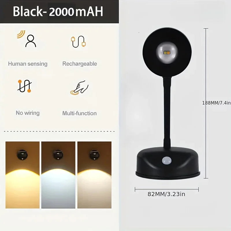 USB Rechargeable Motion Sensor Wall Light Dimmable LED Spotlight for Home Lighting & Artwork