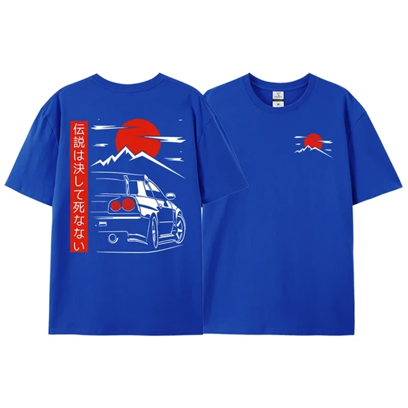 Japanese JDM GTR R34 Racing T-Shirt Oversized Streetwear Tee for Men Unisex 100% Cotton Back Print