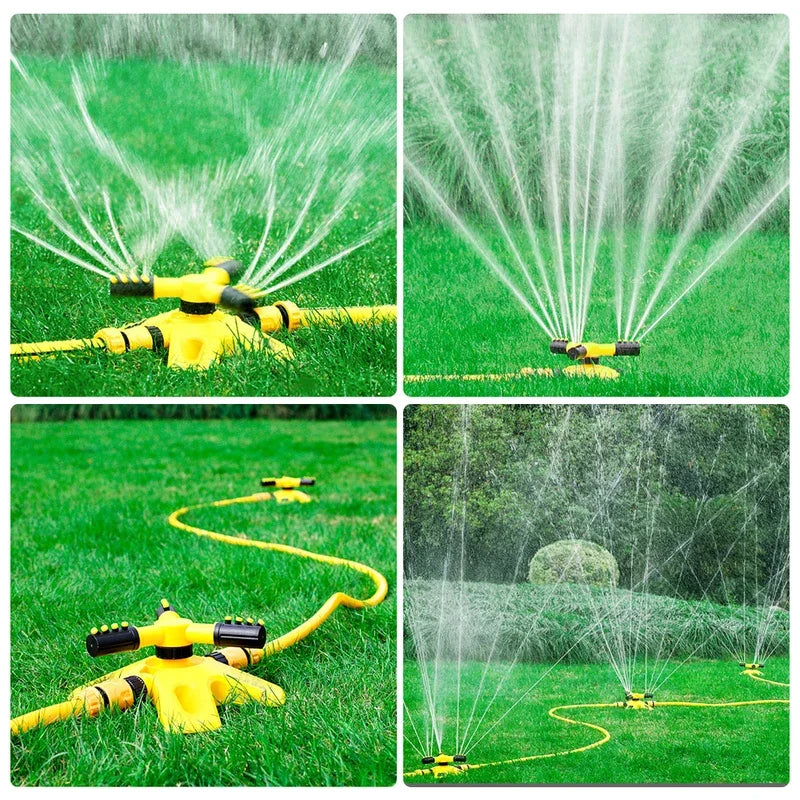 3-Arm 360° Rotating Garden Sprinkler System Adjustable Lawn Watering Irrigation Tool for Large Yards