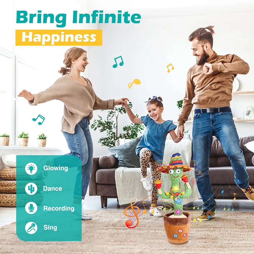 Talking Dancing Cactus Toy Repeats Speech USB Rechargeable Plush with Lights and Music