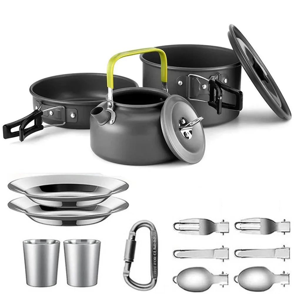 Camping Cookware Set for 2–3 People with Non-Stick Pots Pan and Teapot for Outdoor Cooking