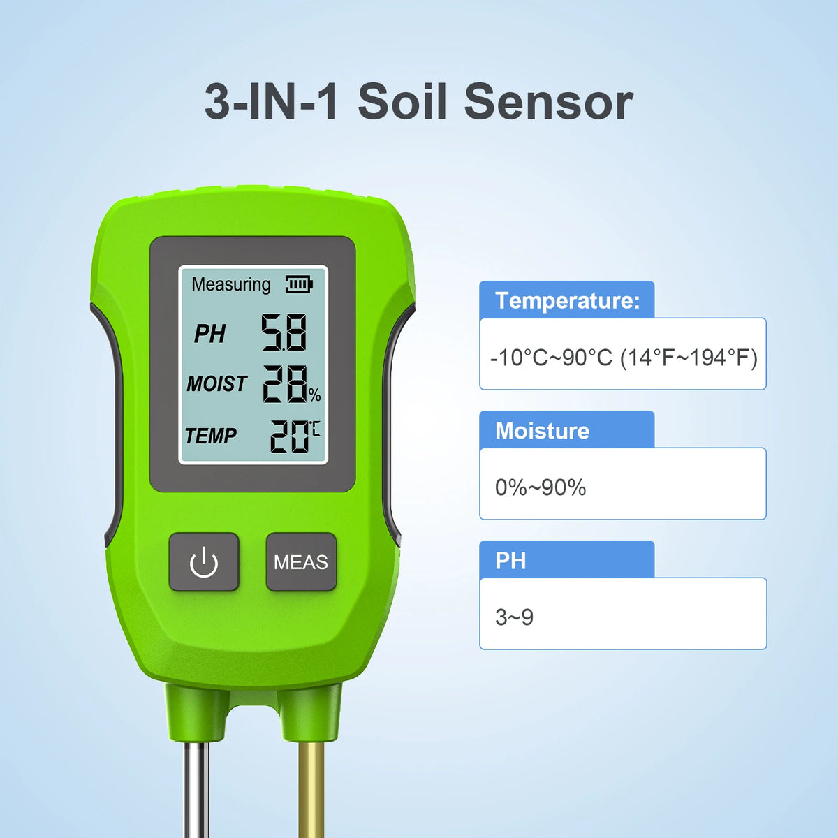 3 in 1 Digital Soil Tester PH Moisture Temperature Meter with LCD Backlight for Plants Garden Lawn