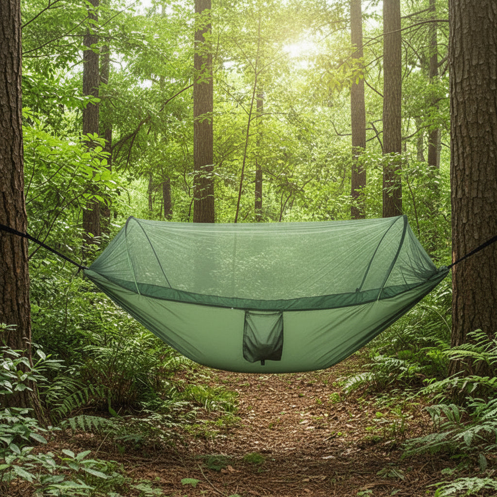 Lightweight Hammock with Mosquito Net Backpacking Nylon Tree Strap Ultralight 2 in 1 Camping Gear