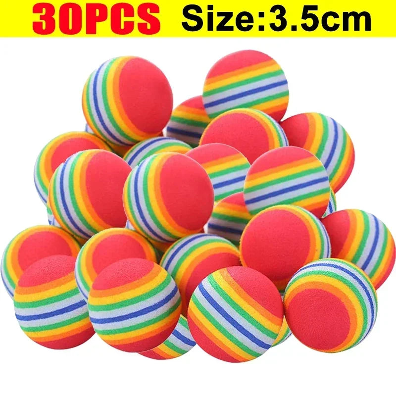 Rainbow EVA Pet Balls 3.5cm 10 Pack Soft Interactive Pet Toys for Play Exercise and Training