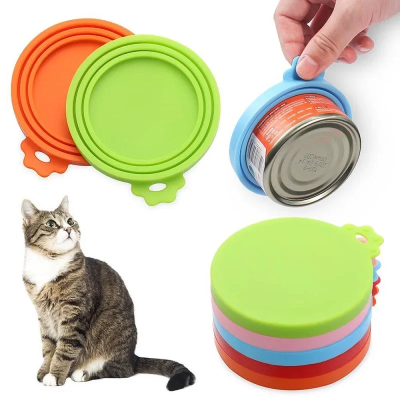 Silicone Pet Food Can Lid Reusable Seal Cover for Dog and Cat Food Tins in 3 Sizes with Spoon