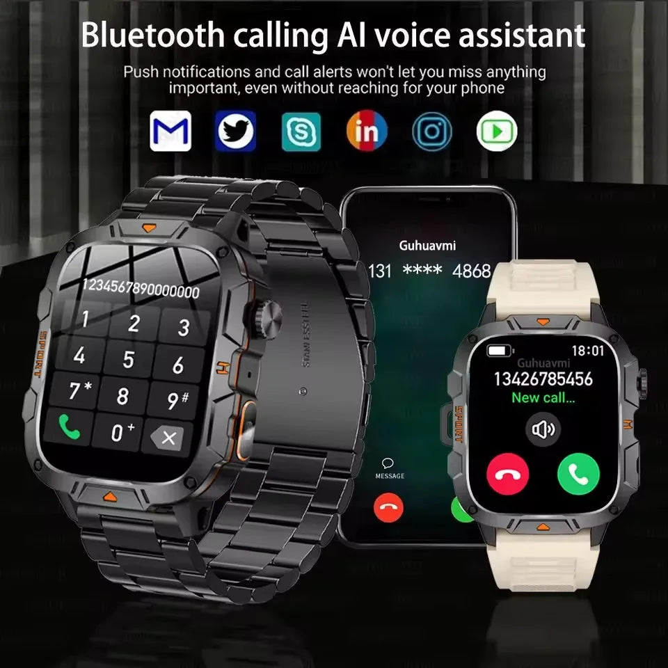 GUHUAVMI Military Grade Smart Watch 1.96in AMOLED Bluetooth Call 5ATM Fitness Tracker 2025