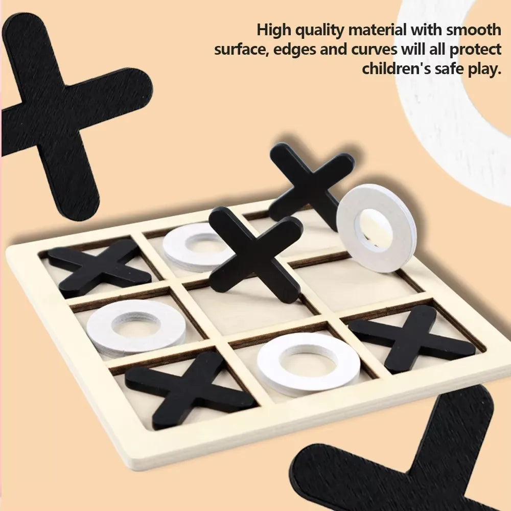 Montessori Wooden Mini Tic-Tac-Toe Noughts and Crosses Educational Puzzle Game for Kids Ages 3-12