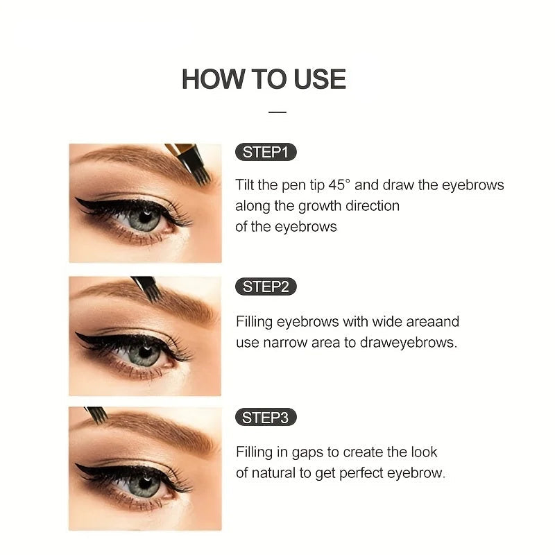 Waterproof Eyebrow Tattoo Pen with 4 Split Tip Liquid Applicator for Natural Long-Lasting Brows