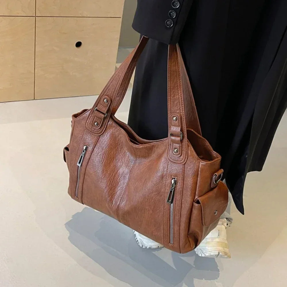 Soft PU Shoulder Bag for Women 2026 Fashion Tote Handbag with Interior Compartments and Zipper
