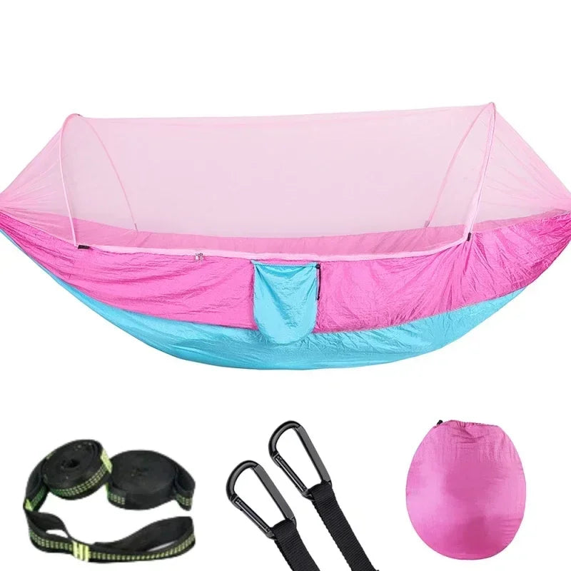 Lightweight Hammock with Mosquito Net Backpacking Nylon Tree Strap Ultralight 2 in 1 Camping Gear