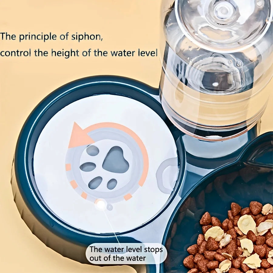 3 in 1 Tilted Cat Bowl Set with Gravity Water Bottle Feeder for Neck Protection | No Brand Name