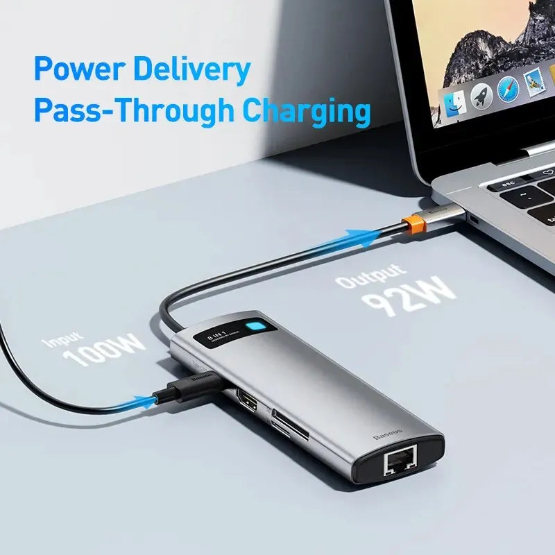BASEUS StarJoy 8-Port USB-C Hub Adapter with 4K 60Hz HDMI, 100W PD, Ethernet & USB 3.1