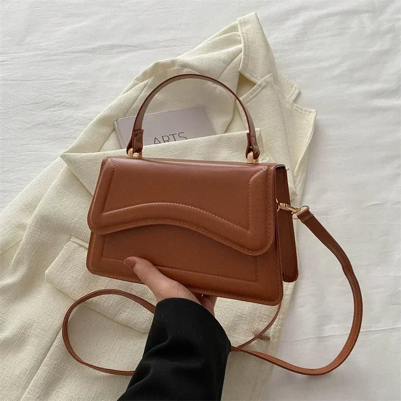 High Quality PU Leather Women's Shoulder Crossbody Handbag Solid Colour Small Square Tote
