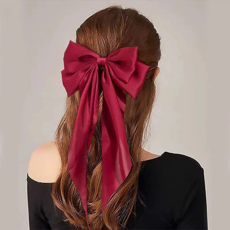 Elegant Large Satin Bow Hair Clip for Women and Girls Solid Colour Fashion Hair Accessory