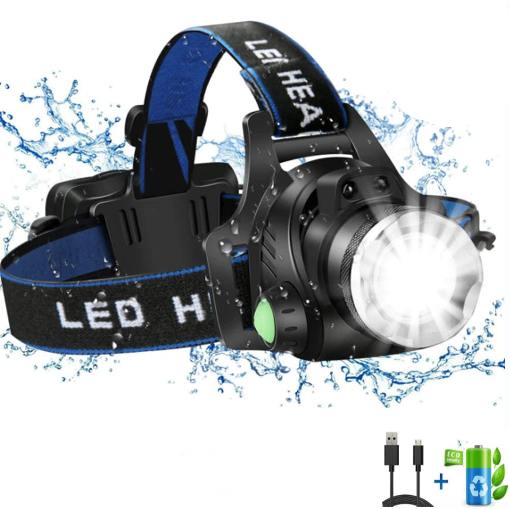 SUPER BRIGHT 10000 LUMEN LED HEADLAMP USB RECHARGEABLE ZOOMABLE WATERPROOF FOR CAMPING HIKING