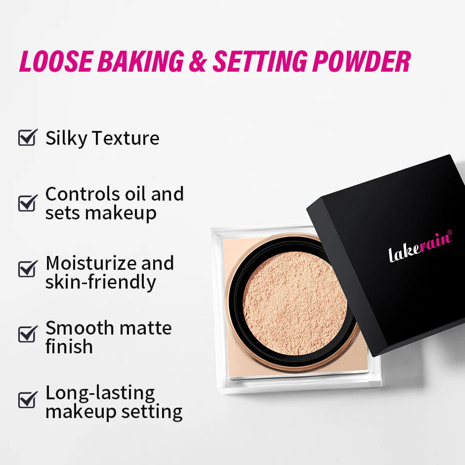Loose Baking & Setting Powder by LAKERAIN – Long-Lasting Oil Control, Matte Finish, Smooth Texture