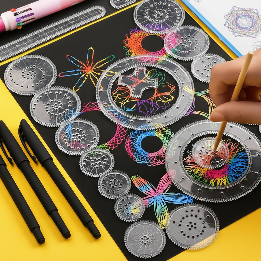 22 Piece Spirograph Ruler Drawing Toy Interlocking Gears Educational Art Pattern Set for Kids Adults