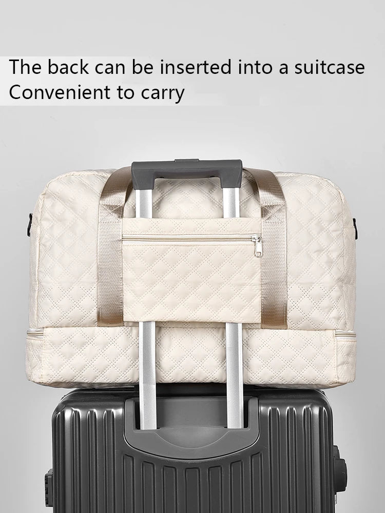 Lightweight Rhombic Lattice Travel Duffel Bag Carry-On Sports Fitness Gym Portable Weekender Bag