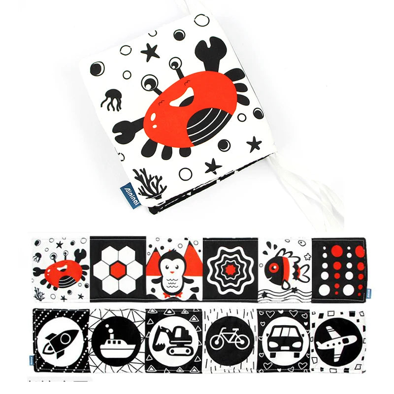 QWZ Soft Baby Cloth Books 3D Touch Feel High Contrast Sensory Stroller Toy for Newborns & Infants