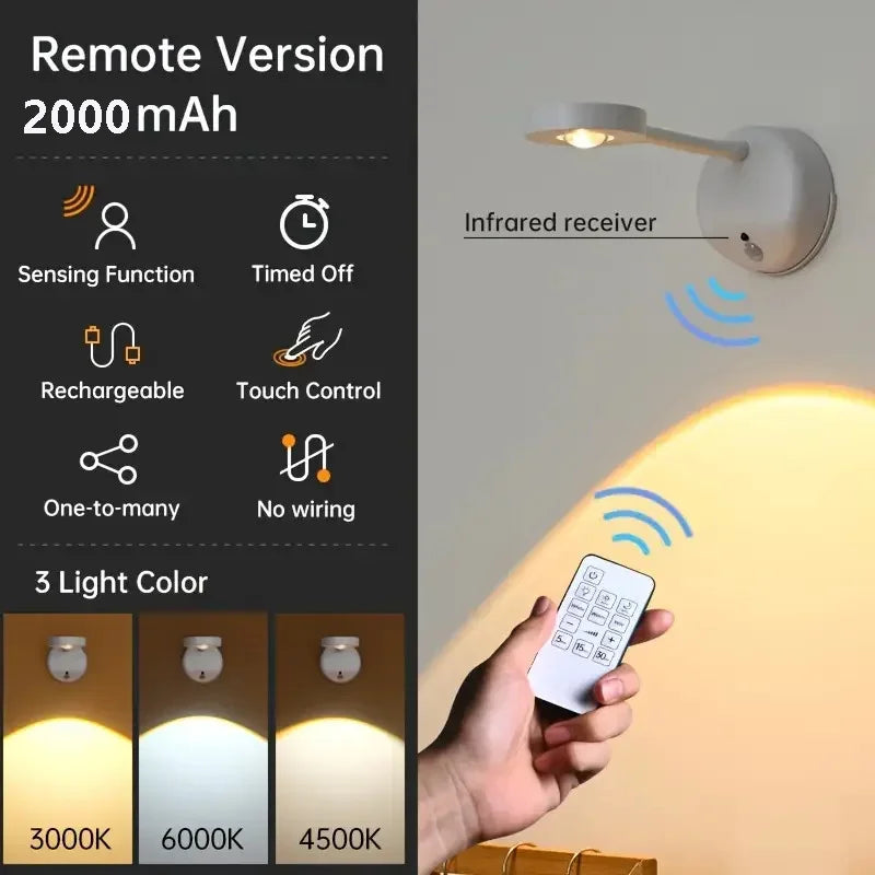 USB Rechargeable Motion Sensor Wall Light Dimmable LED Spotlight for Home Lighting & Artwork
