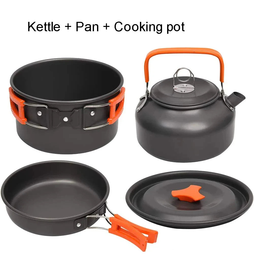 Camping Cookware Set for 2–3 People with Non-Stick Pots Pan and Teapot for Outdoor Cooking