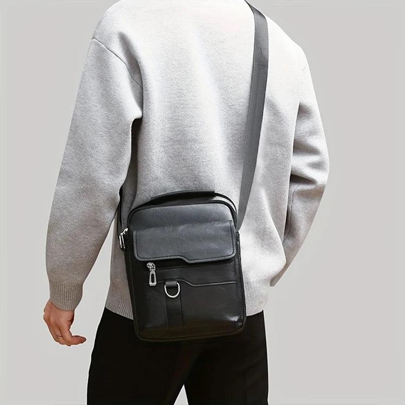 Men’s PU Leather Business Shoulder Bag Professional Crossbody Briefcase with Handle for Work Travel