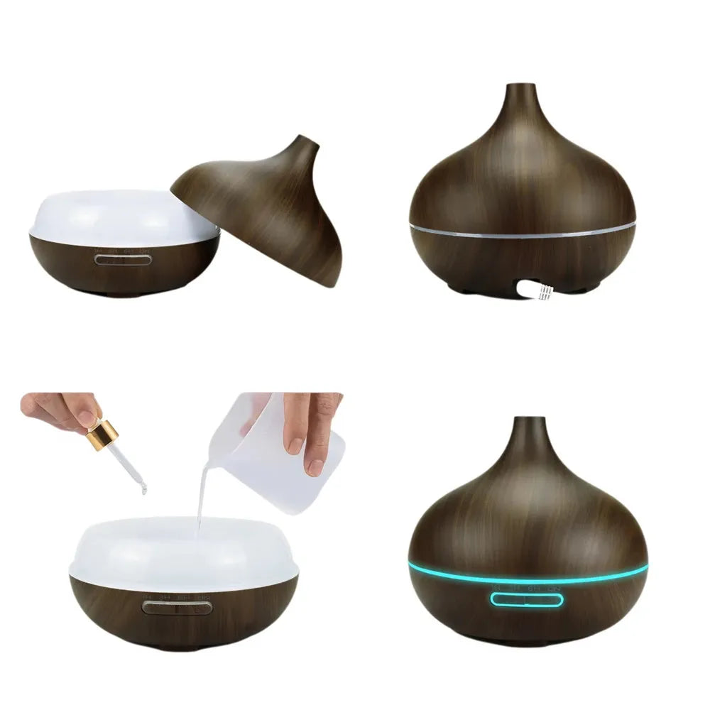 550ml Wood Grain Essential Oil Diffuser with LED Lights Remote Control and USB Power