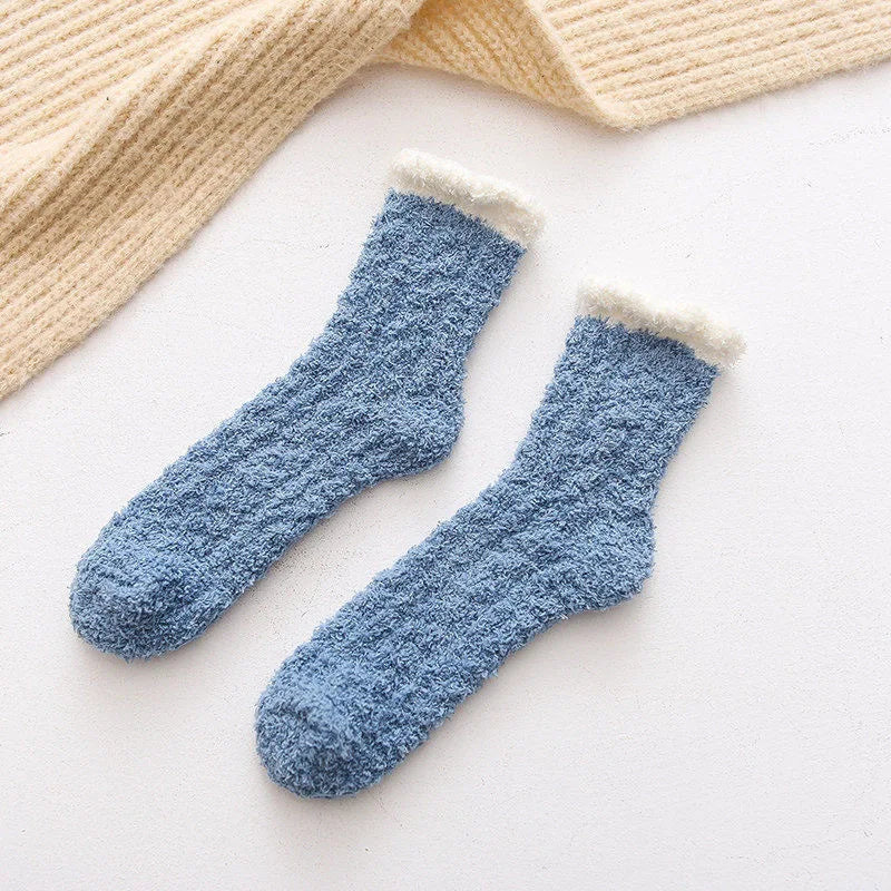 Autumn Winter Coral Velvet Cat Claw Socks – Warm Middle Tube Sleep & Floor Socks for Women Girls