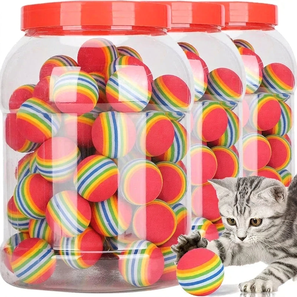 Rainbow EVA Pet Balls 3.5cm 10 Pack Soft Interactive Pet Toys for Play Exercise and Training