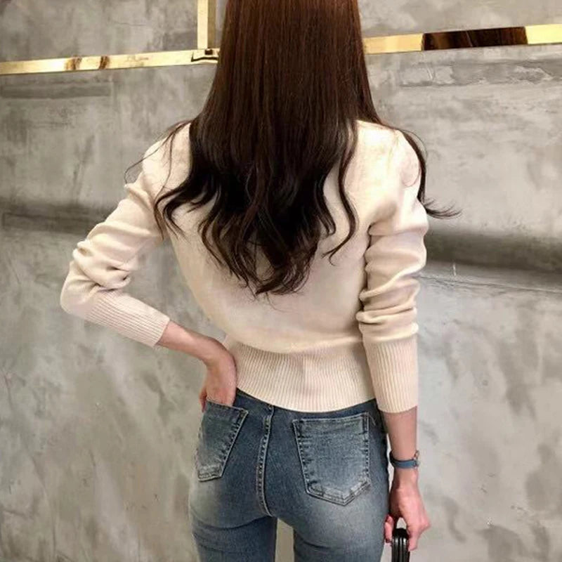 Women’s Autumn Long Sleeve Knit Cardigan Sweater Slim Fit Button O-Neck Casual Office Tops