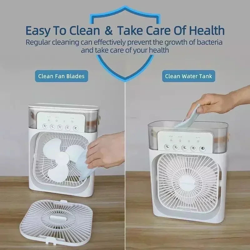 KUALOOL 3-in-1 Portable Mini Air Conditioner Fan Humidifier Cooling Fan with LED Night Light
