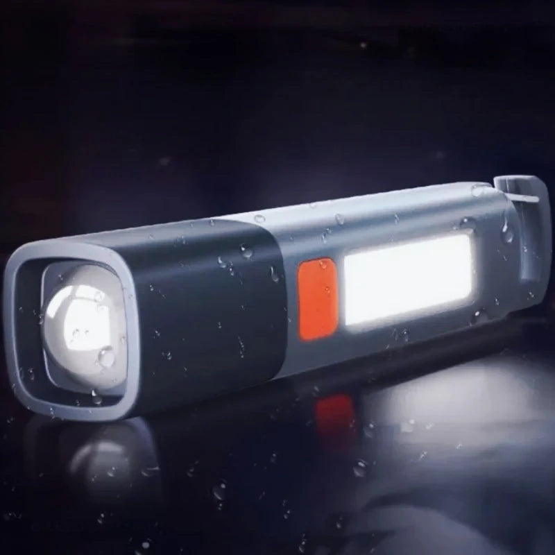 Rechargeable LED Flashlight with Zoom Focus Side Floodlight Long Range Waterproof Torch Lamp