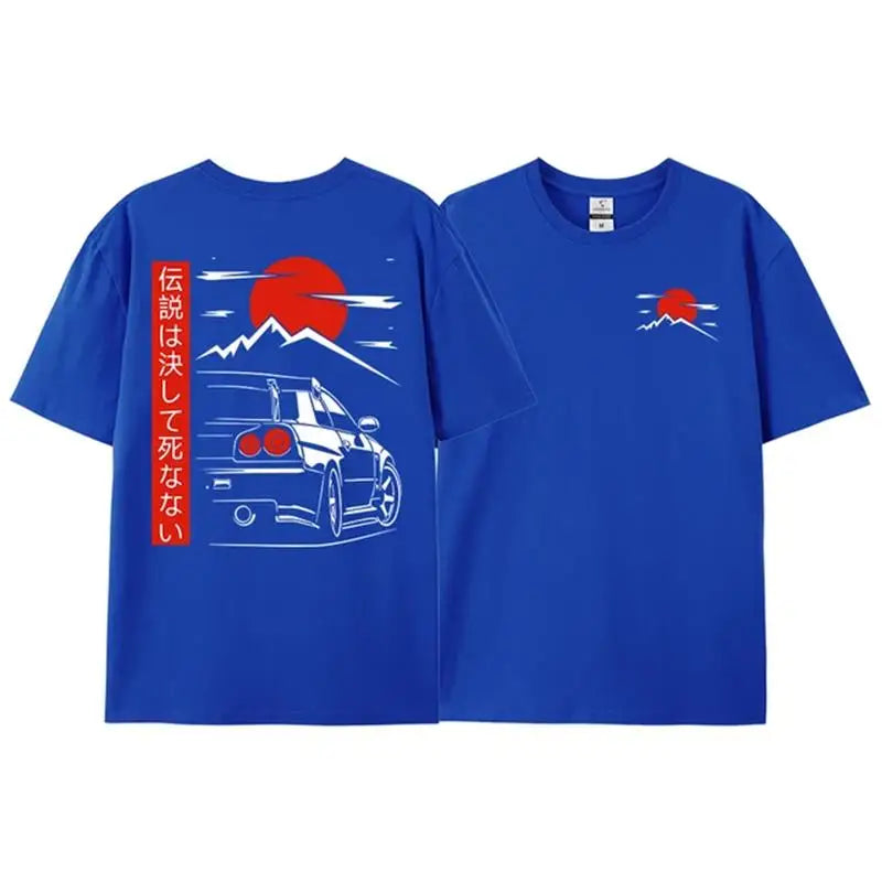 Japanese JDM GTR R34 Racing T-Shirt Oversized Streetwear Tee for Men Unisex 100% Cotton Back Print