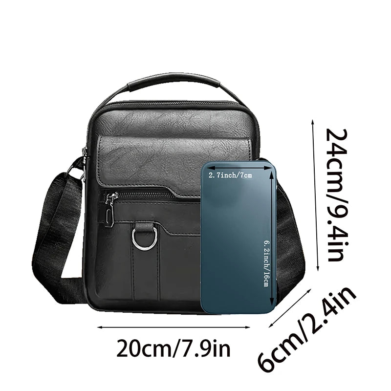 Men’s PU Leather Business Shoulder Bag Professional Crossbody Briefcase with Handle for Work Travel