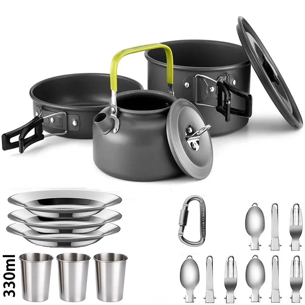 Camping Cookware Set for 2–3 People with Non-Stick Pots Pan and Teapot for Outdoor Cooking