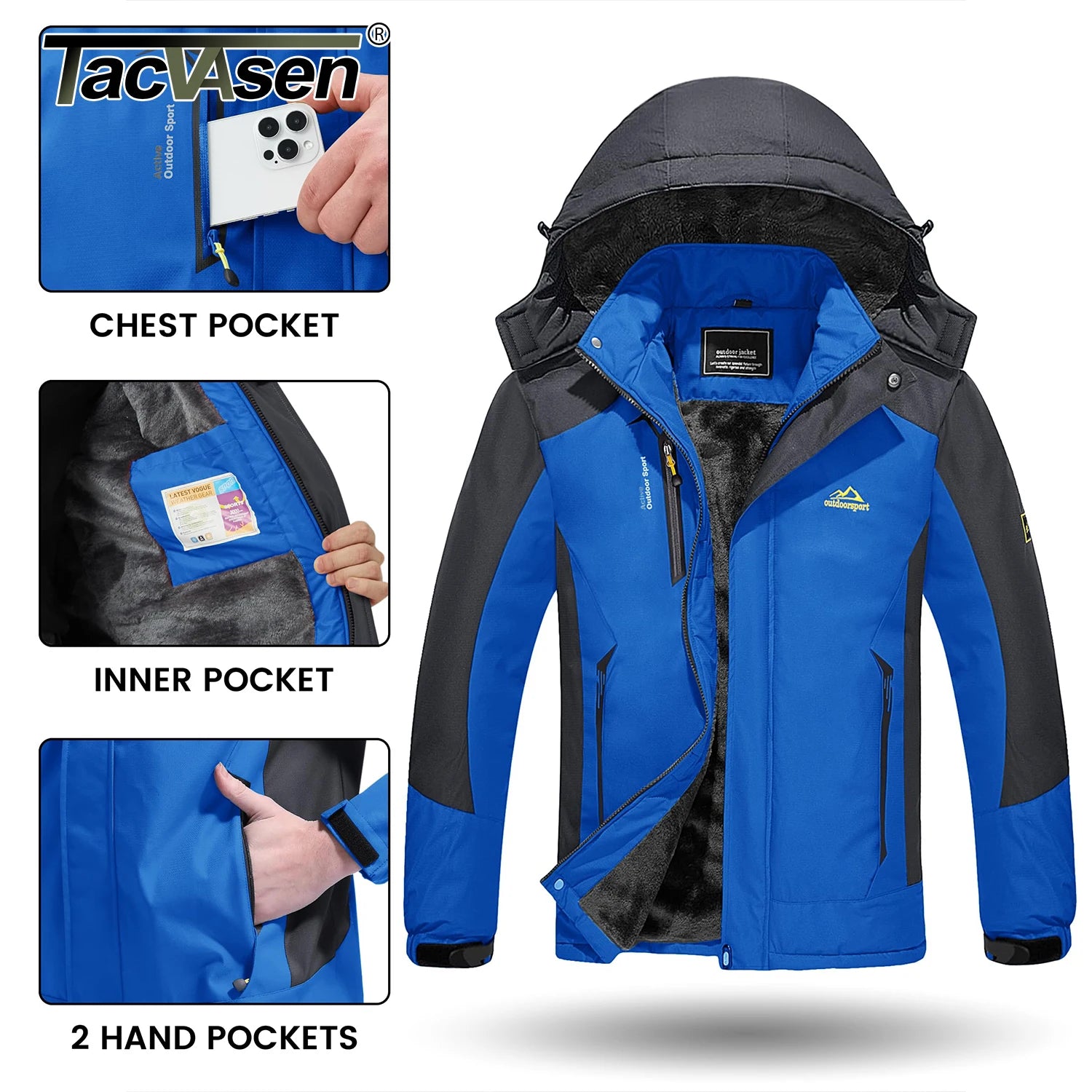 Mens Winter Ski Jacket Waterproof Fleece Lined Windproof Snowboard Hiking Coat Thermal Parka