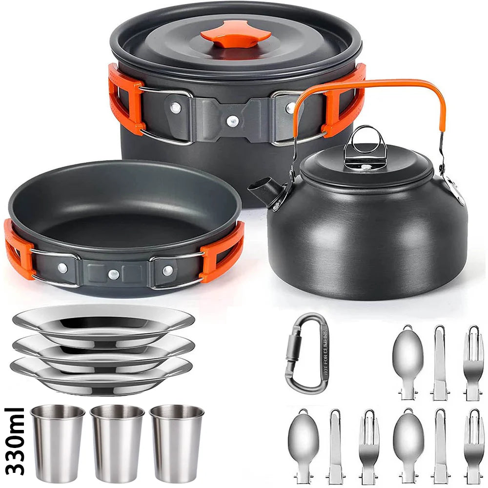 Camping Cookware Set for 2–3 People with Non-Stick Pots Pan and Teapot for Outdoor Cooking