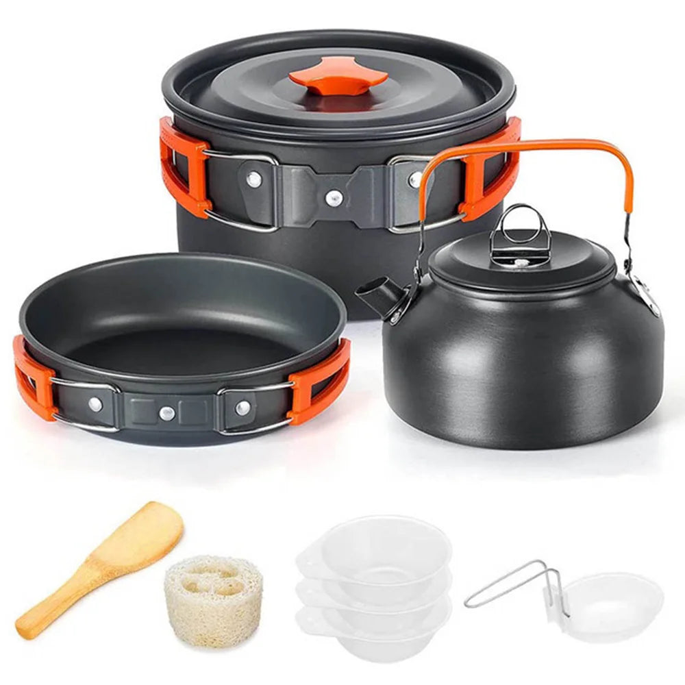 Camping Cookware Set for 2–3 People with Non-Stick Pots Pan and Teapot for Outdoor Cooking