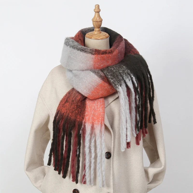 Women's Winter Cashmere Shawl & Warm Plaid Pashmina Scarf with Tassels – Stylish & Cosy
